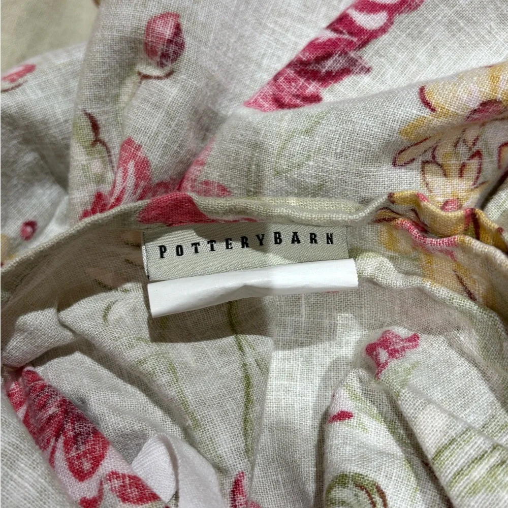 Pottery Barn Full Size Green Manchester Rose Linen Blend Duvet Cover 78 x 86”